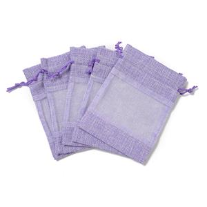 Purple Linen and Organza Bags, 10x14cm 5pcs