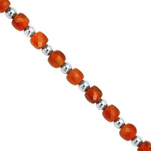 23cts Carnelian Faceted Cube Approx 4mm, 25cm Strand with Spacers