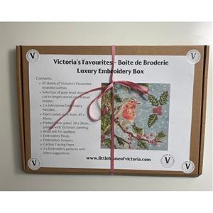 Little House of Victoria Luxury Embroidery Box - Robin & Holly Tree