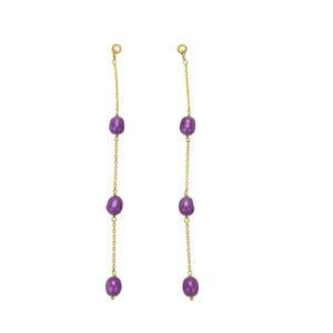 Gold Plated 925 Sterling Silver Extender Chains with Purple Freshwater Cultured Pearls, Approx 8x6mm (Pack of 2)