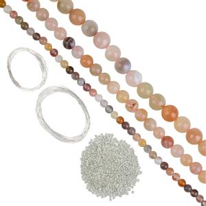  Botswana Agate, 4mm 6mm & 8mm, Silver Plated Base Metal Wire Project