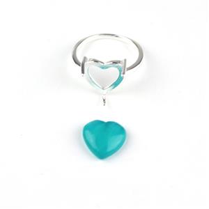 14mm Peru Icy Amazonite Puffy Heart Cab with Sterling Silver Ring Mould, 1pc