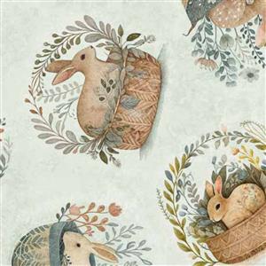 Dan Morris Creative Cotton Tails Collection Rabbit & Basket Toss Sage Fabric 0.5m