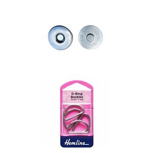 Pebble Bag Silver Haberdashery Bundle: Magnetic Snap (1pcs) & DRings (25mm x4pcs). Save 50p
