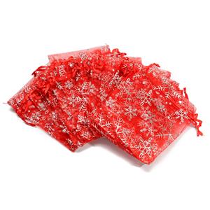 Jewellery Red Snowflake Pouch, 9x12cm, 20pcs 