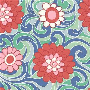 Liberty Carnaby Collection Carnation Carnival Green and Red Fabric 0.5m
