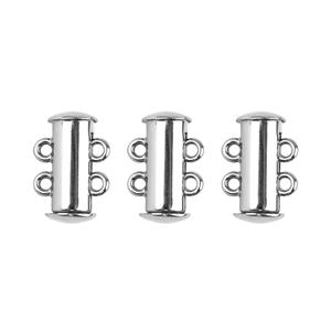 Silver Coloured Base Metal 2-Strand Tube Clasp Approx 15x10mm (3pk)