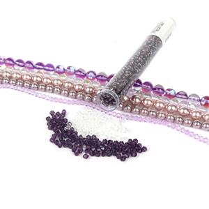 Purple Parade; 2x 8mm Mermaid Quartz Rounds, 2x 8mm Shell Pearl Plain Rounds, 3 x 3mm Glass Bincones & 8/0 Seed Beads
