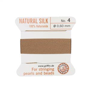Silk Thread, Size 04 (.6mm, .024) - Beige, with needle, 2m (6.5ft)