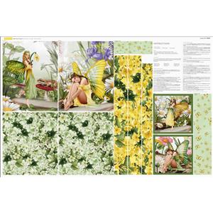 Debbi Moore Spring Fairies Yellow Tote Bag Fabric Panel (140cm x 94cm)