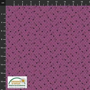 Sew Sew Sew It Safety Pins on Purple Fabric 0.5m