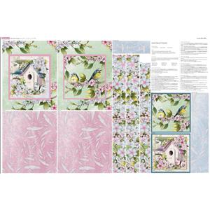 Debbi Moore Designs Tote Bag Spring Birds Pink and Blue Fabric Panel (140 x 93cm)