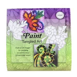 Paint Tangled Art, Inc; 24 Abstract Images, 12 Watercolour Card approx 15cm, 12 Cartridge approx 12 cm