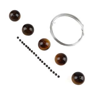 Tiger Rounds - Tiger Eye Smooth Rounds 16mm 5pcs & Sterling Silver Wire & Spacer Beads