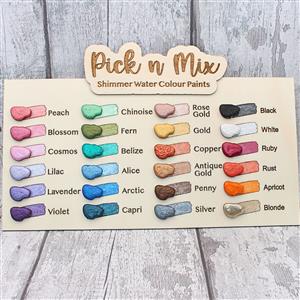 Shimmer Water Colour Paints Pick & Mix. Choose any 6 colours for £15.00 & Get a Free Pallet