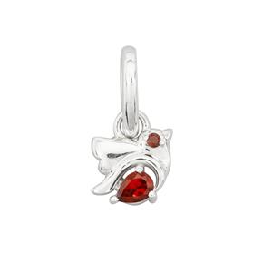 925 Sterling Silver Robbin Charm with Red Garnet Approx 16x9mm