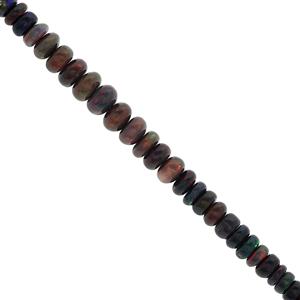 28cts Black Ethiopian Opal Graduated Plain Rondelles Approx 3.5x1 to 3x7mm, 19cms Strand