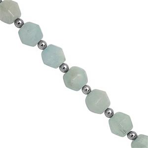 40cts Aquamarine Faceted Bicone Approx 7 to 8mm 18cm Strands With Hematite (Approx 3mm) And Plastic Spacers