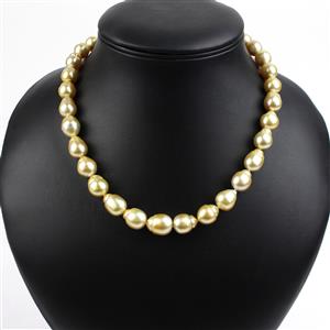 Golden South Sea Cultured Pearl Sterling Silver Graduated Necklace
