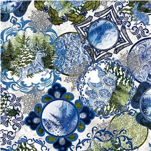 Jason Yenter Natures Winter Collection Ornaments Blue Fabric 0.5m