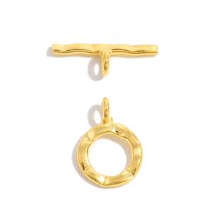 Gold 925 Sterling Silver Hammered Toggle Clasp, Set of 2pcs 