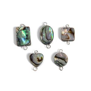 925 Sterling Silver Mixed Shaped Paua Connectors, Approx 10mm, 5pcs 
