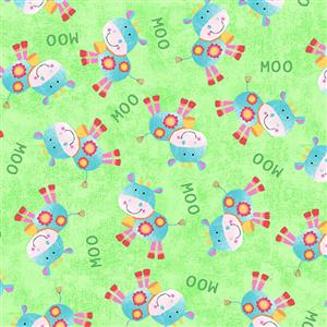 Oink Moo Cock a Doddle Doo On Green Fabric 0.5m