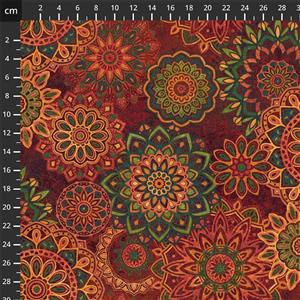 Stonehenge Marrakech Collection Mixed Blooms Geo Wine Fabric 0.5m