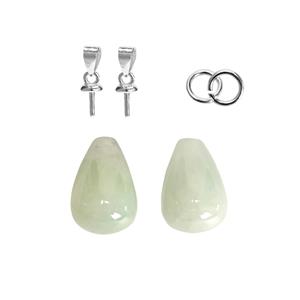 18cts Half Drilled type A Jadeite Drops x 2, Approx 10x14mm with 925 Sterling Silver Peg Bails & Jump Rings.