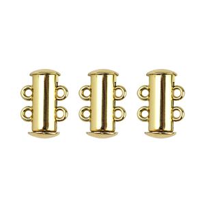 Gold Coloured Base Metal 2-Strand Tube Clasps Approx 15x10mm (3pk)