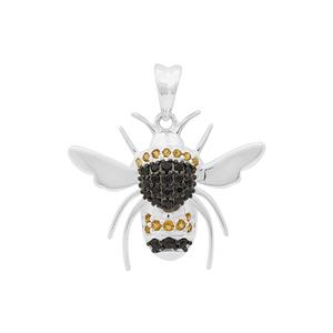 Summer At Chestnut Close By Mark Smith: 925 Sterling Silver Bumblebee Pendant With 0.30cts Citrine & Black Spinel Pave