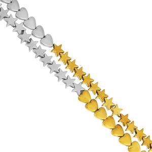 330cts Silver & Gold Colour Coated Heamatite Plain Heart & Star Shapes Approx 6mm, 1.5m Strand.