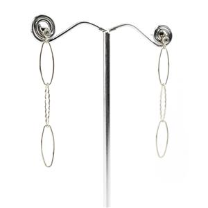 925 Sterling Silver Hammered Long Link Pair of Earrings with White Topaz Stud