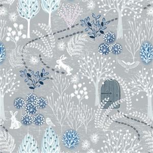 Lewis & Irene Secret Winter Garden Frosty Scene Grey Pearl Fabric 0.5m
