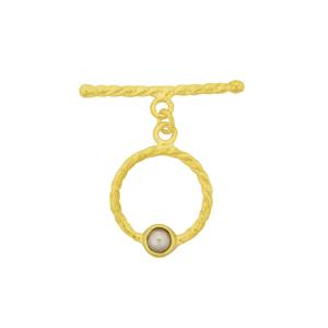 Gold Plated 925 Sterling Silver Twisted Round Toggle Clasp Set with Freshwater Cultured Pearl Approx 20x12mm (Pack of 1)
