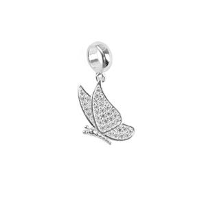  925 Sterling Silver Butterfly Charm Approx 10x23mm  With Cubic Zirconia & Round Bail (To Fit Leather Bracelet)