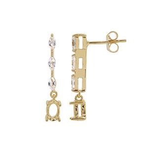 Gold Plated 925 Sterling Silver Oval Earrings Mount (To fit 6x4mm gemstones) Inc. 0.66cts White Zircon Brilliant Cut Marquise 4x2mm - 1Pair