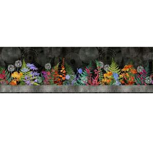 Jason Yenter Halcyon Border Flowers Black Fabric 0.5m