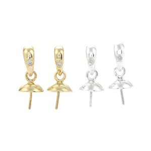 925 Sterling Silver Peg with Bail Set with Diamond, Approx 16x6mm, 2 Pcs