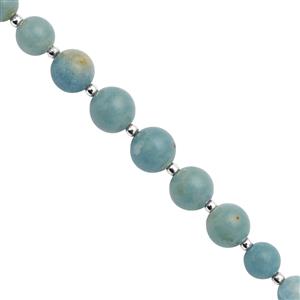 35cts Paraiba Quartz Smooth Round Approx 6 to 8mm, 12cm Strand With Spacers