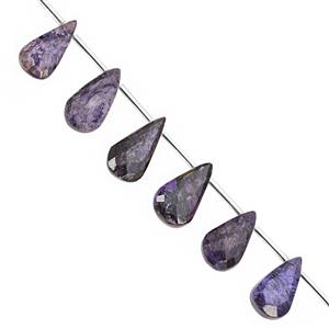 65cts Charoite Top Side Drill Faceted Pear Approx 14x9 to 18x12mm, 15cm Strand with Spacers