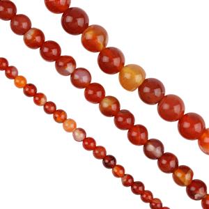 310cts Red Banded Agate Plain Round Approx 4mm, 6mm, 8mm, Set of 3 Strands    