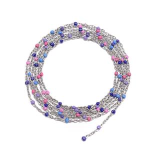 Silver Stainless Steel Beaded Chain With Multi Coloured Enamel Beads (1.5mm chain) Approx 1 Metre 