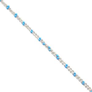 Silver Stainless Steel Beaded Chain With Blue Enamel Beads (1.5mm chain) Approx 1 Metre