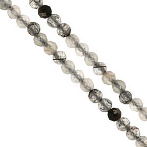 Double Trouble 2x 8cts Black Rutile Faceted Round Approx 1 to 2mm 30cm Strand