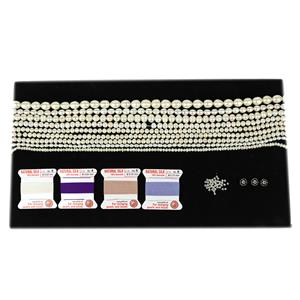 Yard of Pearls; 9 Strands of Pearls, Sterling Silver Spacers, Lotus Flower Spacer Bead & 4 x Silk Thread