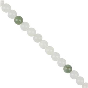 185cts White Serpentine with Oil Green Jadeite Plain Rounds, Approx 8mm, 38cm Strand