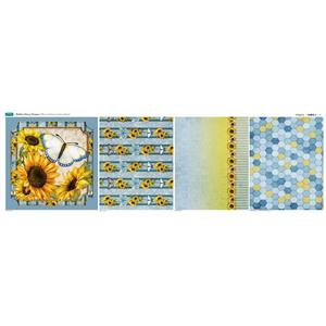 Debbi Moore Blue Sunflower Cushion Fabric Panel 140cm x 46cm