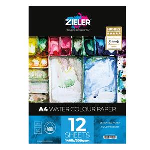Zieler - Watercolour Pad, Fine Grain Texture - A4, 12 Sheets 