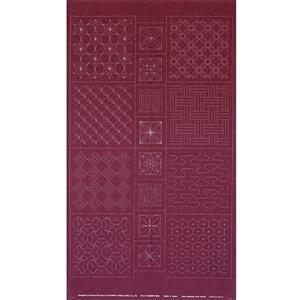 Sashiko Tsumugi Preprinted Geo 20 Deep Red Fabric Panel 108x61cm